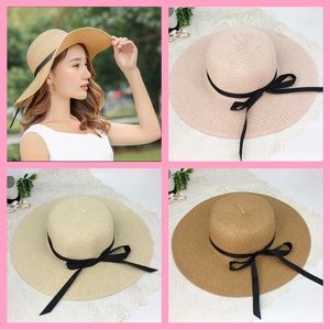 WIDE BRIM SUN HAT IN PINK, KHAKI OR NATURAL WITH‎ A BLACK RIBBON-NEW